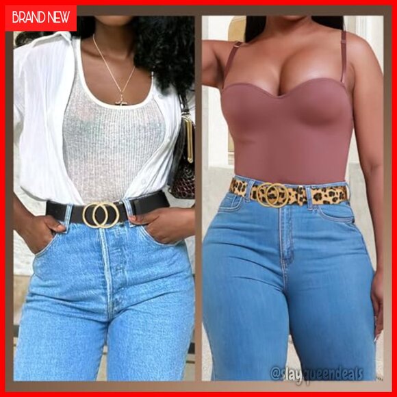 Women\'s Faux Leather Double O Ring Buckle Belt Set - 2 Pack main image 6
